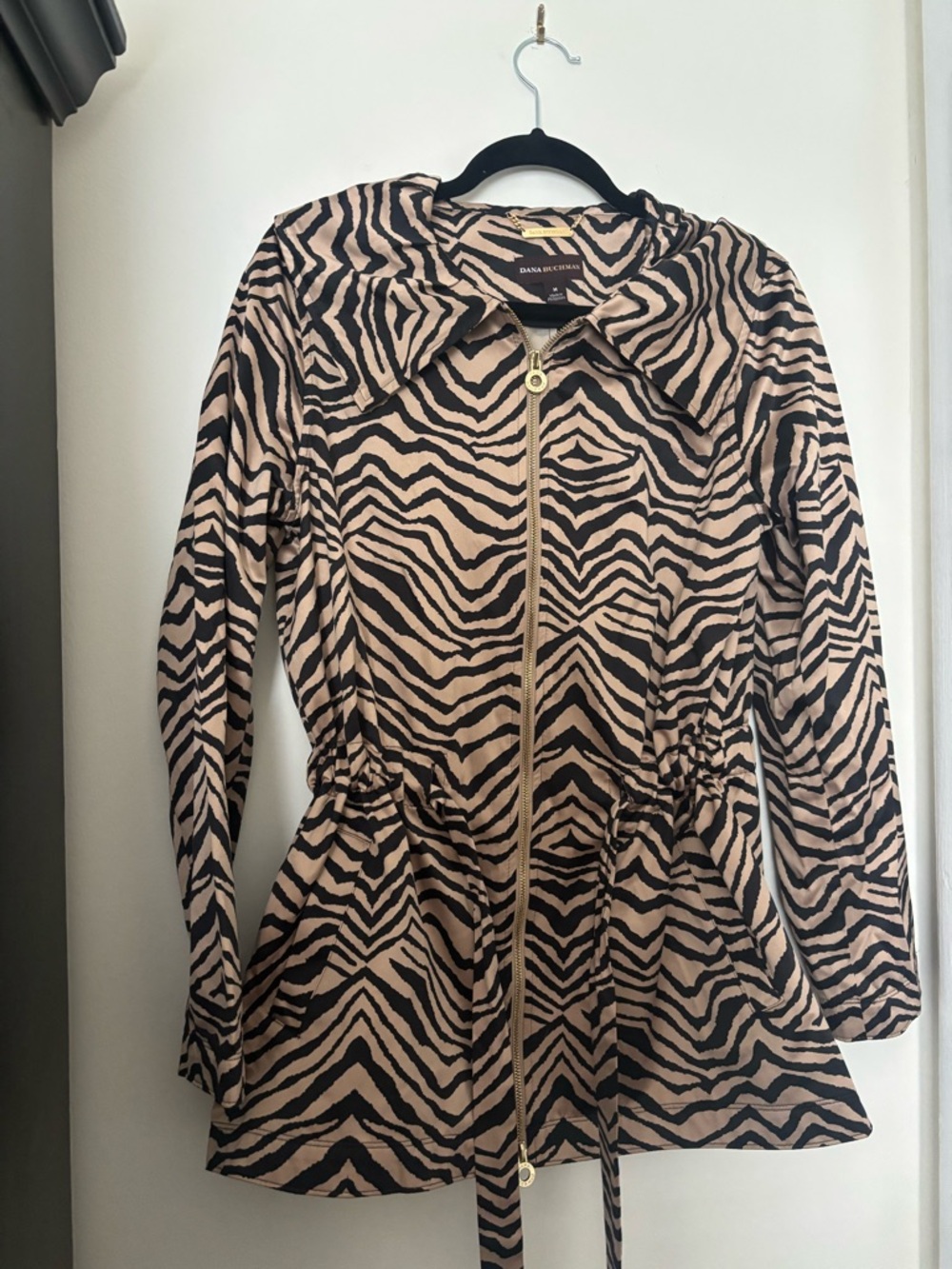 Dana Buchman Beige and Black Zebra-Print Zip Jacket